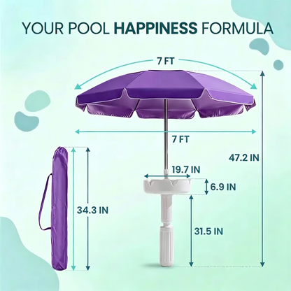 🌊Summer Sale – 50% Off⏰️ - Floating Pool Umbrella with Bar and Base, Portable Pool Bar Table Umbrellas with Cup Holder & Phone Stand, Floating Poolside Shade
