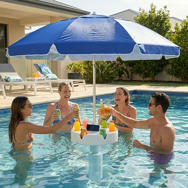 🌊Summer Sale – 50% Off⏰️ - Floating Pool Umbrella with Bar and Base, Portable Pool Bar Table Umbrellas with Cup Holder & Phone Stand, Floating Poolside Shade