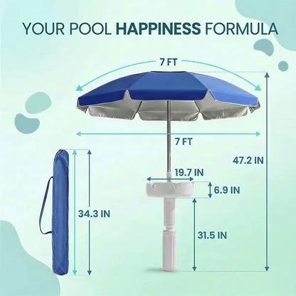 🌊Summer Sale – 50% Off⏰️ - Floating Pool Umbrella with Bar and Base, Portable Pool Bar Table Umbrellas with Cup Holder & Phone Stand, Floating Poolside Shade