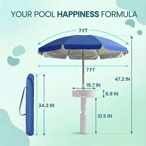 🌊Summer Sale – 50% Off⏰️ - Floating Pool Umbrella with Bar and Base, Portable Pool Bar Table Umbrellas with Cup Holder & Phone Stand, Floating Poolside Shade