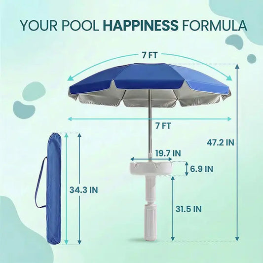 🌊Summer Sale – 50% Off⏰️ - Floating Pool Umbrella with Bar and Base, Portable Pool Bar Table Umbrellas with Cup Holder & Phone Stand, Floating Poolside Shade