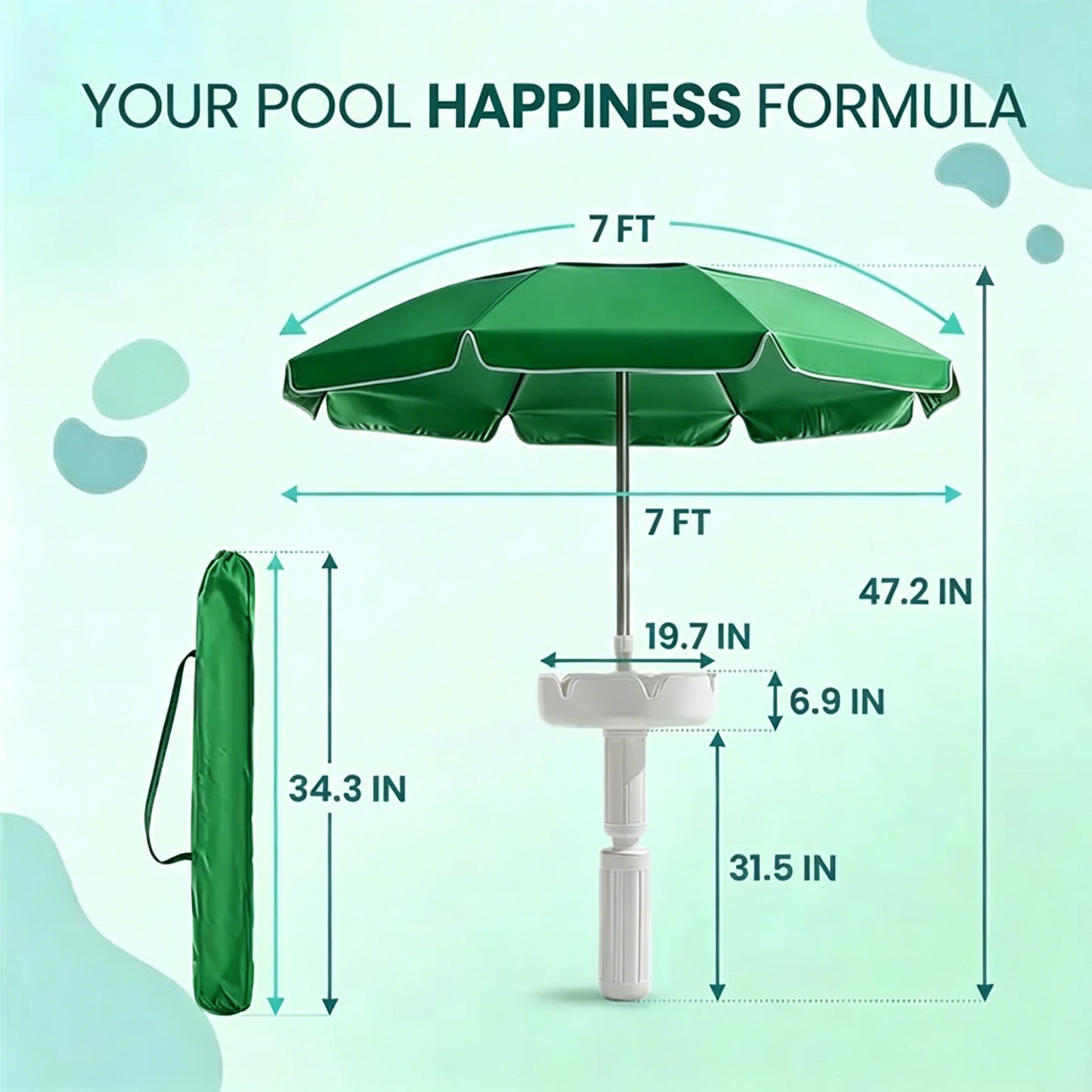 🌊Summer Sale – 50% Off⏰️ - Floating Pool Umbrella with Bar and Base, Portable Pool Bar Table Umbrellas with Cup Holder & Phone Stand, Floating Poolside Shade