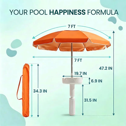 🌊Summer Sale – 50% Off⏰️ - Floating Pool Umbrella with Bar and Base, Portable Pool Bar Table Umbrellas with Cup Holder & Phone Stand, Floating Poolside Shade