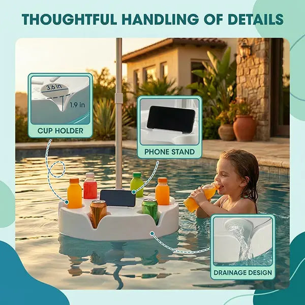 🌊Summer Sale – 50% Off⏰️ - Floating Pool Umbrella with Bar and Base, Portable Pool Bar Table Umbrellas with Cup Holder & Phone Stand, Floating Poolside Shade